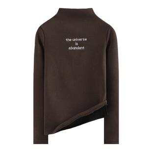 冬新款半高领纯白字母刺绣加绒加厚保暖女上衣体恤打底衫修身长袖