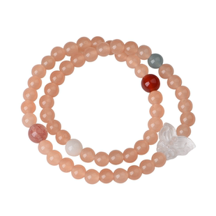 双圈天然粉玉髓白水晶手链原创中式粉色叠戴手串女生新潮转运礼物