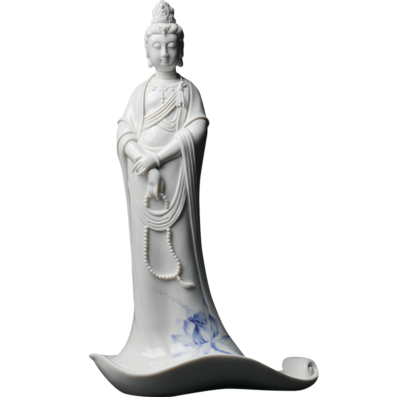 戴玉堂陶瓷摆件《青花一叶观音》周金田观世音菩萨佛像家居饰品