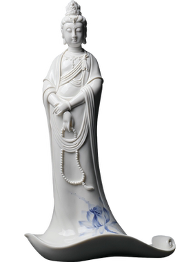 戴玉堂陶瓷摆件《青花一叶观音》周金田观世音菩萨佛像家居饰品