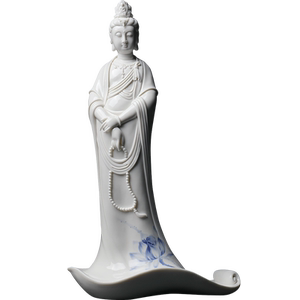 戴玉堂陶瓷摆件《青花一叶观音》周金田观世音菩萨佛像家居饰品