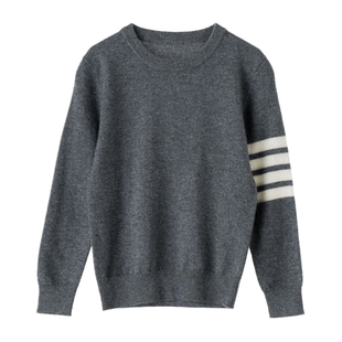 儿童圆领100纯山羊绒衫男童秋冬拼色条纹毛线衣女童软糯打底毛衣