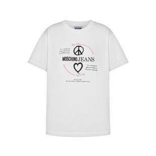 【礼物低至5折】M05CH1N0 JEANS 女士全棉简约Peace & Love T恤
