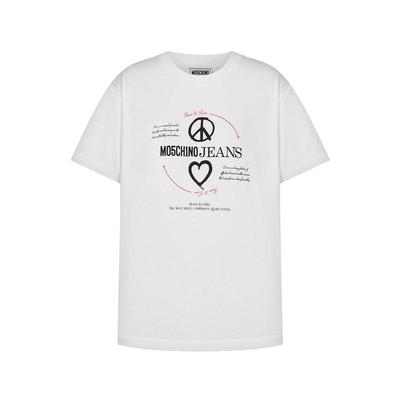 【礼物低至5折】M05CH1N0 JEANS 女士全棉简约Peace & Love T恤