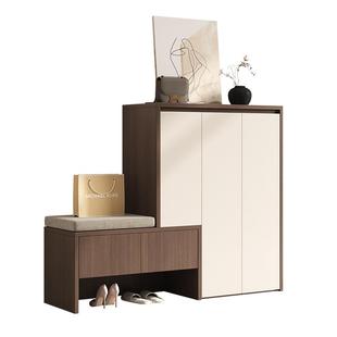 实木鞋柜坐凳一体家用门口玄关入户换鞋凳可定制简易防尘收纳柜子