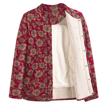 中老年长袖驼绒保暖棉衣加绒加大