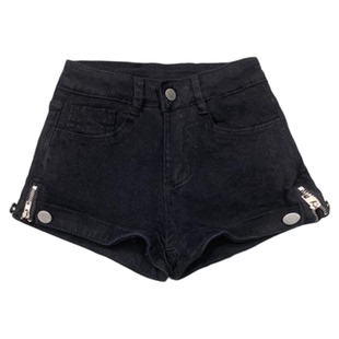 李李服饰白色侧边拉链紧身丰胯牛仔短裤女2025冬季新款弹力显瘦裤