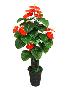 吉祥红掌假花仿生花绿植落地盆栽