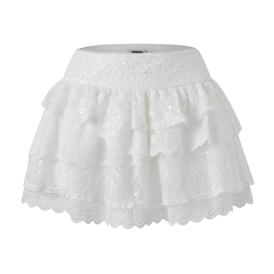 Eimismosol2026春季新款不规则蕾丝蛋糕裙女多层荷叶边短半身裙