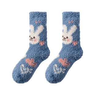 珊瑚绒厚袜子女秋冬季加绒加厚居家月子毛绒保暖可爱睡眠睡地板袜