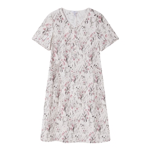 FINITY菲妮迪连衣裙26年夏季新款简约白底印花V领淑女雪纺长裙女