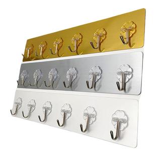 免打孔免钉挂钩六连排透明粘钩拉丝金银PVC强力无痕防水金属钩