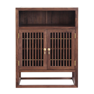 宋氏美学边柜北美黑胡桃木餐边柜家用茶室茶叶柜子茶桌边柜新中式