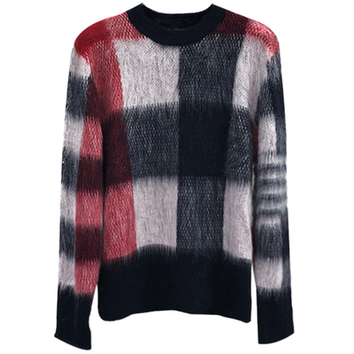 tb毛衣男格子圆领宽松马海毛厚款