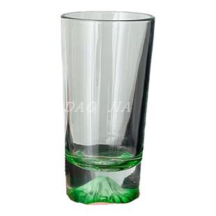 高颜值ins风绿色富士山玻璃杯中古观山杯威士忌洋酒杯家用水杯子
