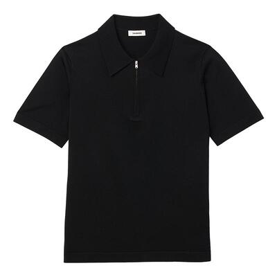 SANDRO Outlets秋冬男装法式时尚简约蓝色拉链半开翻领针织POLO衫