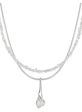 马蹄莲双层叠戴百搭锁骨链冬天毛衣项链气质高级感水滴吊坠项链