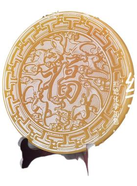 天然黄玉玉石百福图太极八卦盘摆件正品米黄玉八卦镜摆件风水布局