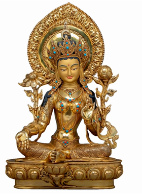 纯铜鎏金绿度母佛像居家供奉摆件