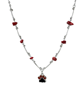 红色猫爪吊坠碎石拼接项链