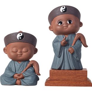 炼器创意陶瓷国风小道士摆件禅意家居客厅茶桌面可爱人物装饰摆设