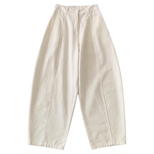 韩系简约后松紧九分直筒休闲裤女2026春季新款宽松显瘦弯刀阔腿裤