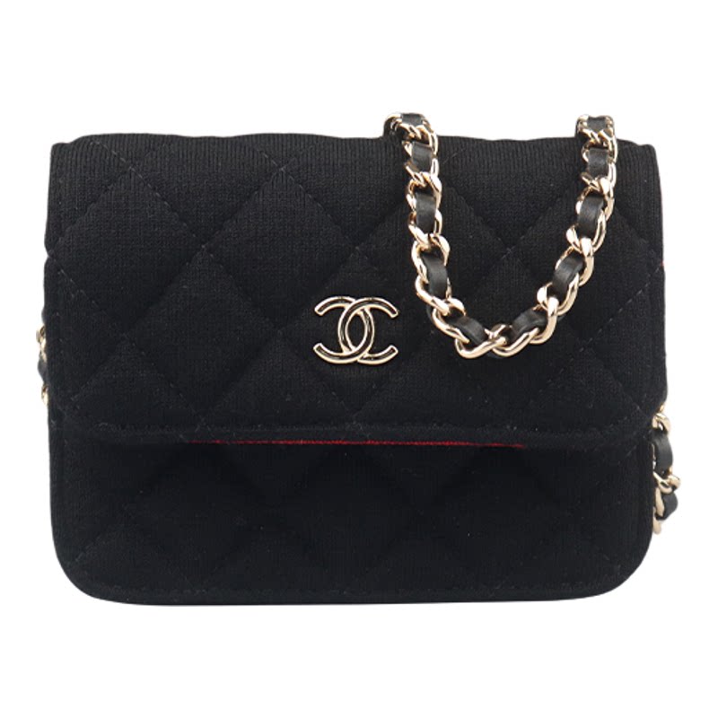 【自营】中古9新CHANEL香奈儿CLUTCH WITH CHAIN黑织物迷你链条包
