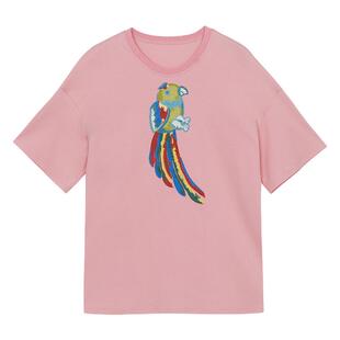 谜底宽松H型T恤短袖女年夏季新品百搭圆领绣花上衣242MT0550