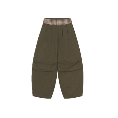 拼接腰头立体褶裥设计感阔腿长裤