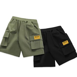 史努比童装男童短裤夏季儿童薄款外穿工装裤子男孩黑色纯棉五分裤