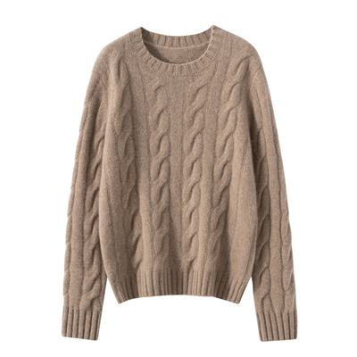 五针四股加厚大麻花100纯山羊绒衫女秋冬圆领大码针织衫毛衣打底