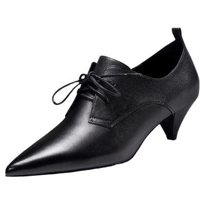 春秋真皮尖头高跟深口单鞋