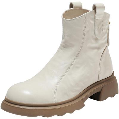 百丽复古时装超软羊皮靴新款加绒显瘦厚底粗高跟短靴子E5S1DDD5