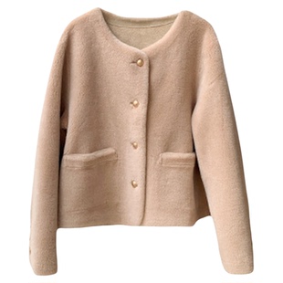 2025秋冬装新款独特通勤风羊羔毛短款皮毛一体羊剪绒外套女高级感