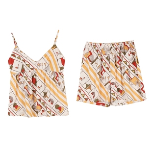 秋鹿仿真丝睡衣夏季女款吊带上衣短裤套装南韩丝家居服女春夏薄款