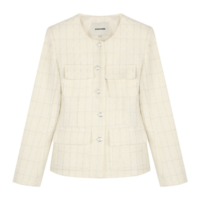 pusumede 高智千金 格纹粗花呢小香风外套女高级感气质羊毛上衣
