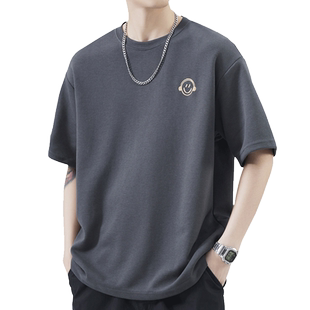 罗蒙男款短袖t恤男灰色胖子宽松大码衣服男士夏季潮牌显瘦男装潮