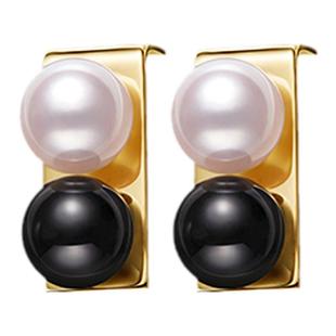 关芯同款CIRCLE珠宝贴近系列18K金天然黑玛瑙akoya海水珍珠耳环女