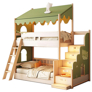 定制MIKE米可露营半高床上下铺带滑梯高低床树屋子母双层床实木