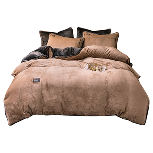 牛奶绒珊瑚绒四件套冬季加厚保暖法兰绒被套双面绒纯色法莱绒加绒