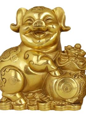 黄铜聚宝盆家居福猪客厅装饰品