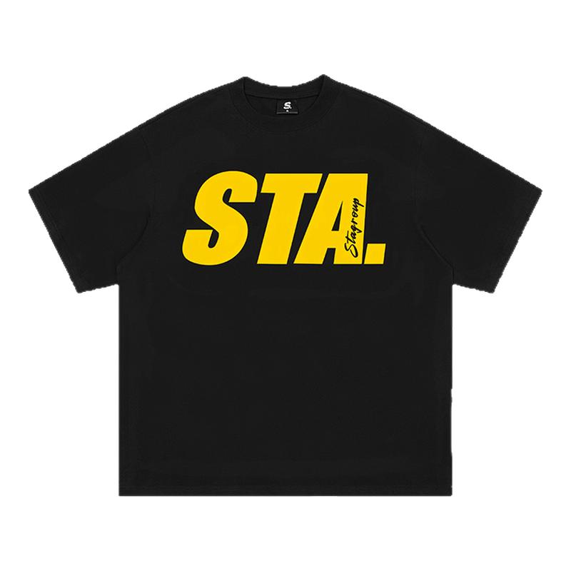 STA美式复古大LOGO字母印花纯棉短袖T恤男女夏季新款宽松休闲情侣