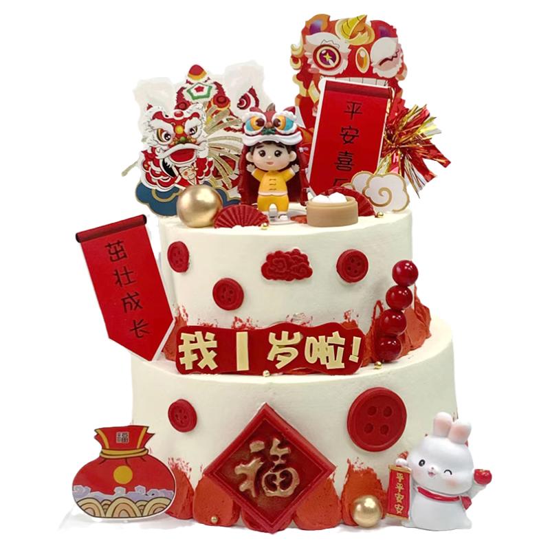 新中式兔宝宝双层蛋糕模型样品