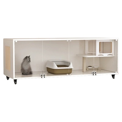 猫别墅简约中型猫单层耐用移动宠物笼子猫窝白色多层猫咪实木猫柜