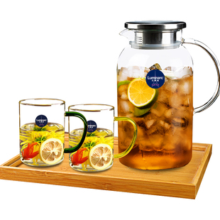 乐美雅高硼硅冷水壶玻璃凉水壶耐高温家用凉水杯冰箱水壶水杯套装