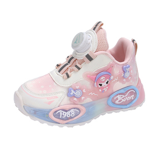 女童鞋子带灯库洛米公主纽扣鞋秋季亮灯儿童运动鞋女孩发光童鞋女