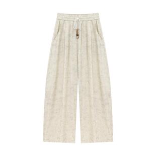 Basic House/百家好亚麻松紧腰阔腿裤女夏季新款高级晕染休闲裤子
