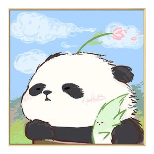 可爱熊猫花花数字油画diy填充涂色手工手绘卡通丙烯油彩画装饰画