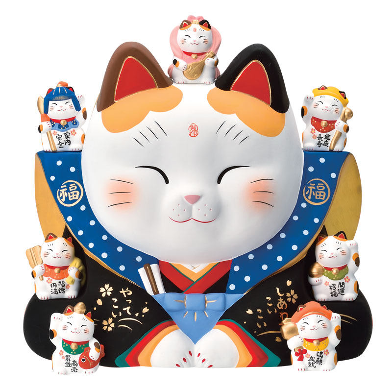 日本药师窑招财猫大号七福神进口