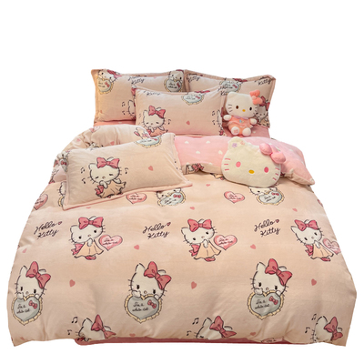 hellokitty冬季牛奶绒被套四件套